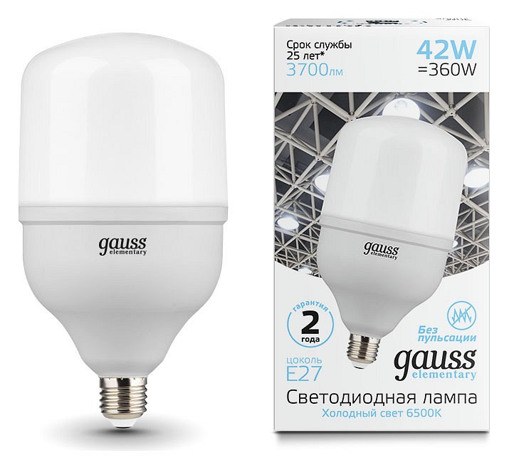 Лампа светодиодная Gauss Elementary LED T120 E27 42Вт 6500K 63234 | Gauss GA63234